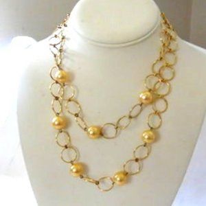 Pearlfection Faux Golden South Sea Pearl Necklace 16" w/2" Extender